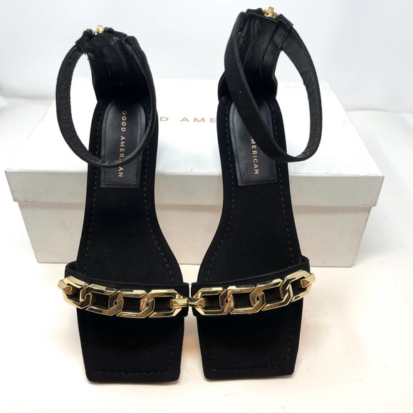 Good American Suede Chain Ankle Strap Flat Sandals In Black Size 9.5 New - Picture 8 of 13